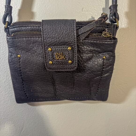 The Sak Dark Brown Pebbled Leather Mini Crossbody Bag | Wallet Phone Purse - Picture 1 of 8